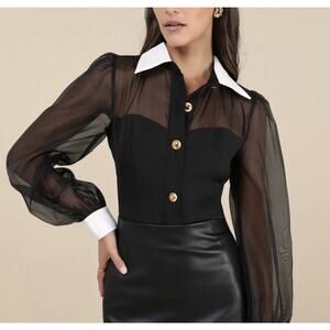 Lulus organza mixed button up